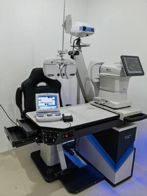 Ophthalmic Chair Unit With Table For One Instrument Arm Adjustable Left & Right  with small drawerGD7521-II